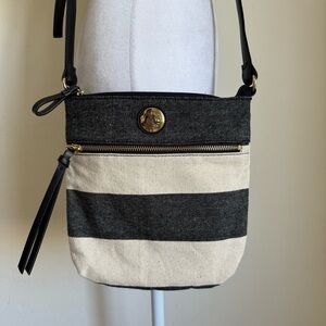 Tommy Hilfiger Nautical Stripe Canvas Vegan Leather  Adjustable Crossbody Bag
